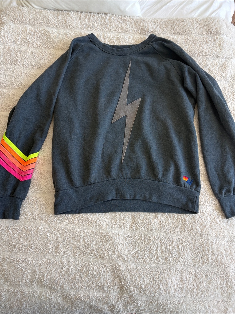 Aviator nation charcoal and neon bolt crewneck medium